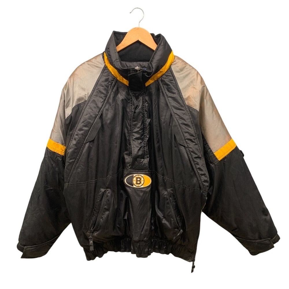 Starter Boston Bruins NHL Puffer Jacket Mens M Black Gold Hockey Vintage